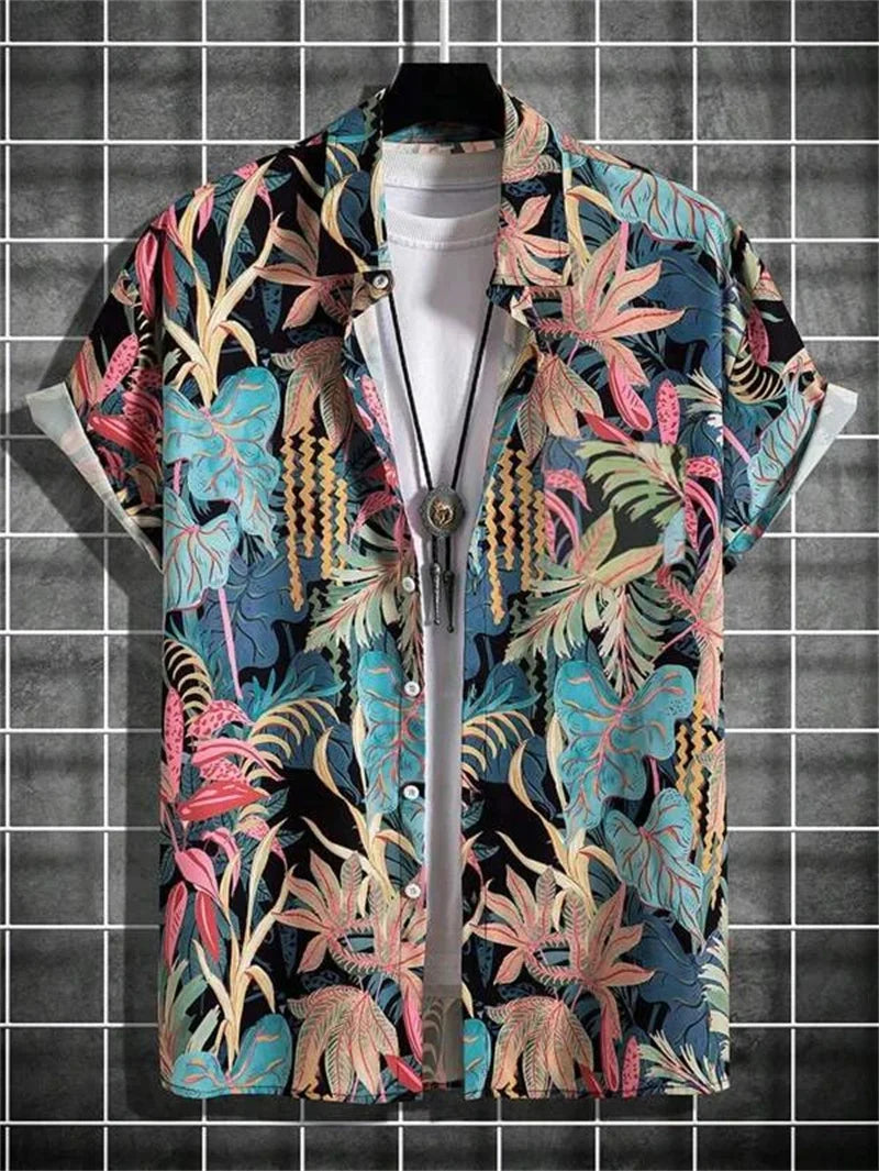 Hawaiian 3D Plant Shirt Men's Beach Vacation Tops Street Leisure Outdoor Clothing Men's Summer Fashion Short Sleeve Shirts