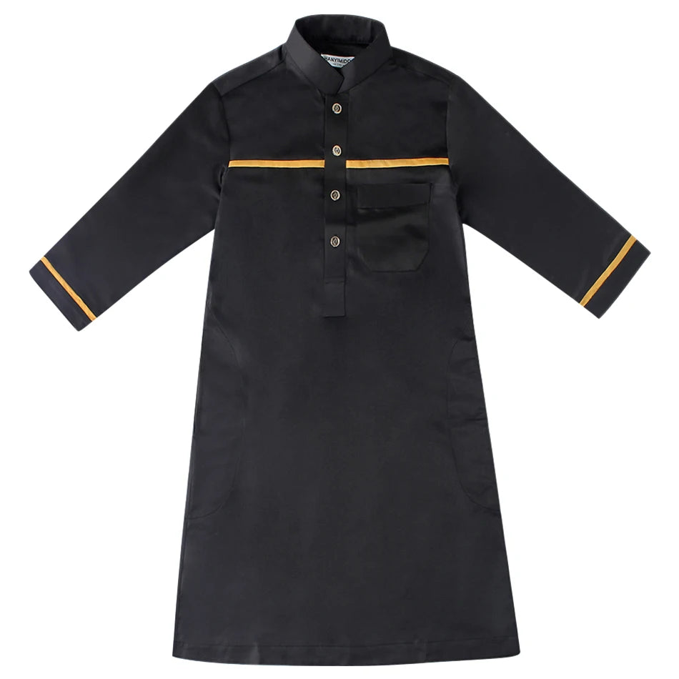 Ramadan Eid Islamic Boys Long Robe Children Traditional Arab Thobe Thawb Caftan Solid Color Long Sleeve Stand Collar with Pocket