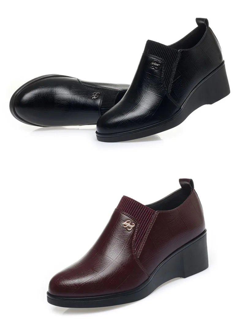 2025 New Women's Shoes Fashion Platform Wedge Shoes Soft Leather Shoes for Women Slip-On Loafers Office Work Shoe Zapatos Mujer