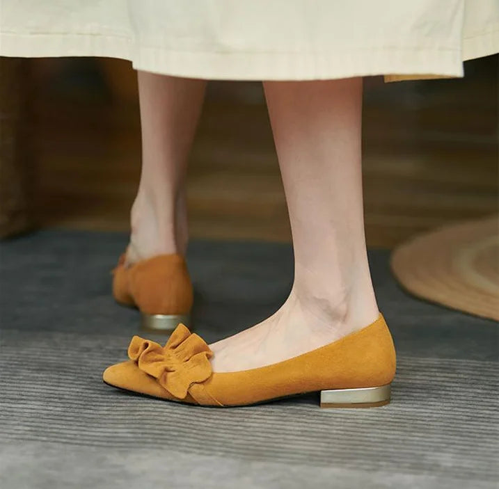 Shoes for Woman 2025 Office Women's Summer Footwear Pointed Toe Yellow Low Heel Elegant Fashion Trend on Promotion High Quality