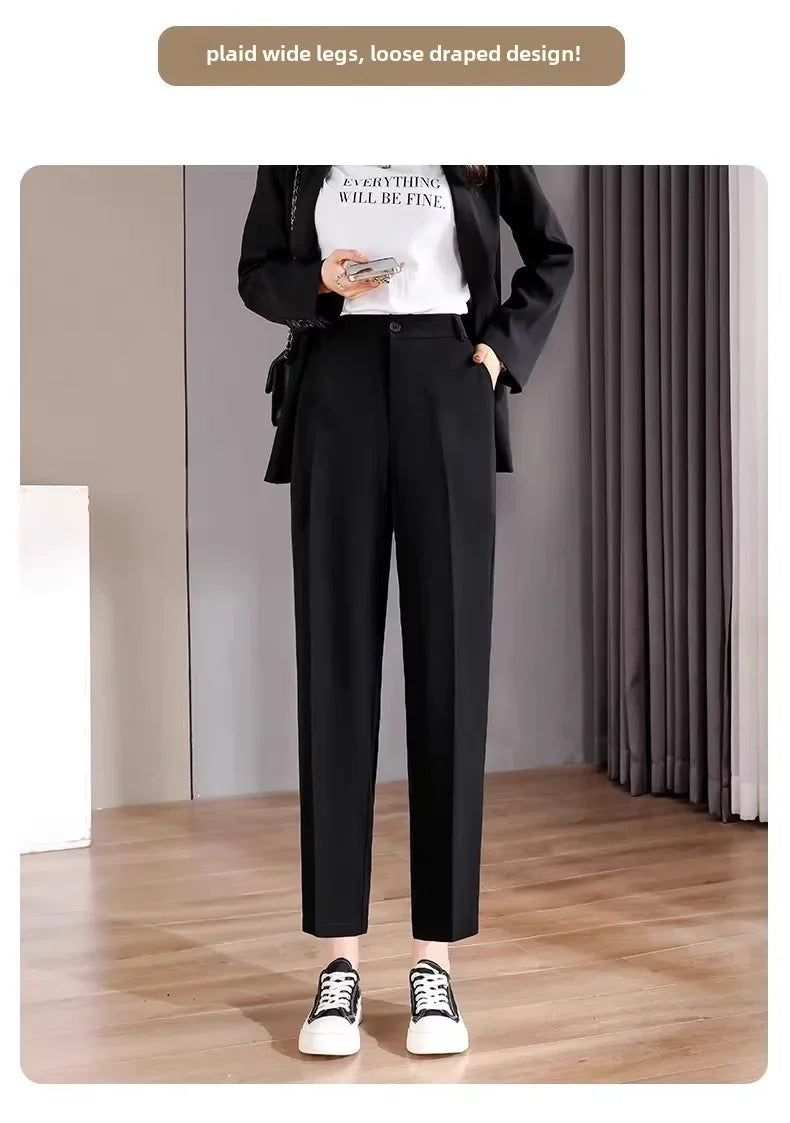 Casual High-waisted Slimming Straight-leg Pants Draped Spring Autumn Black Suit Pants For Women 2024