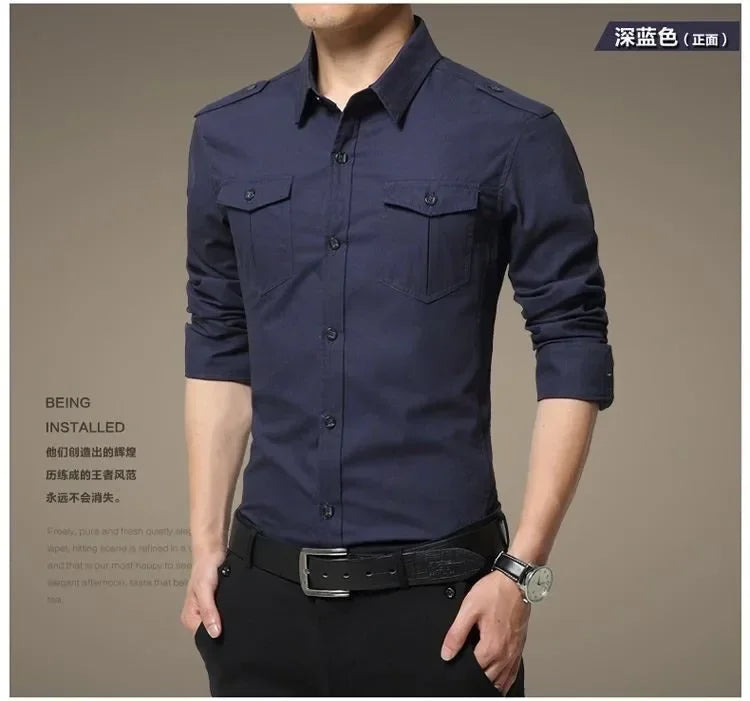 Men Shirts Tops Single Breasted Shirt Turn Down Collar Full Sleeve Casual Regular Splice Simple Slim Fit Top Autumn Winter