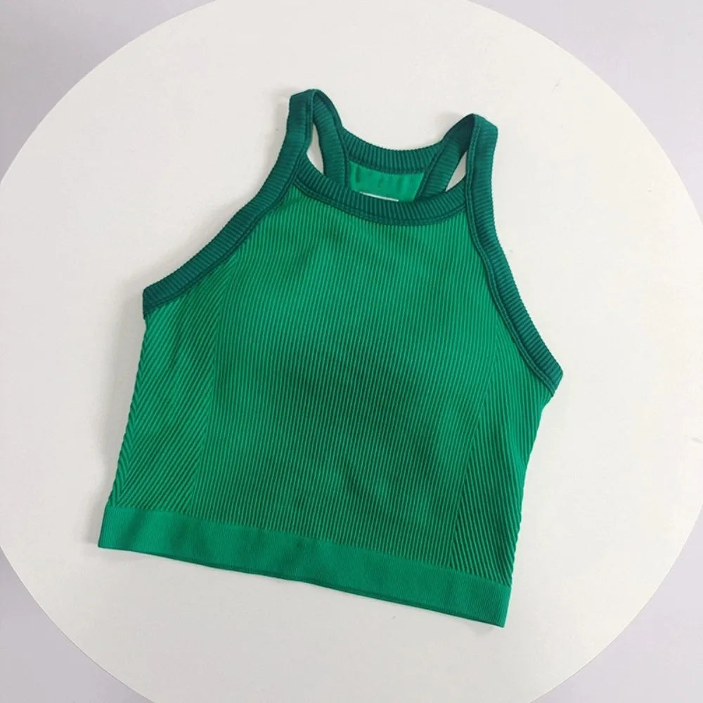 High Neckline Sports Tank Top Comfortable Breathable Fitness Tank Top with Chest Cushion Soft Fixed Cup Tank Top Gym