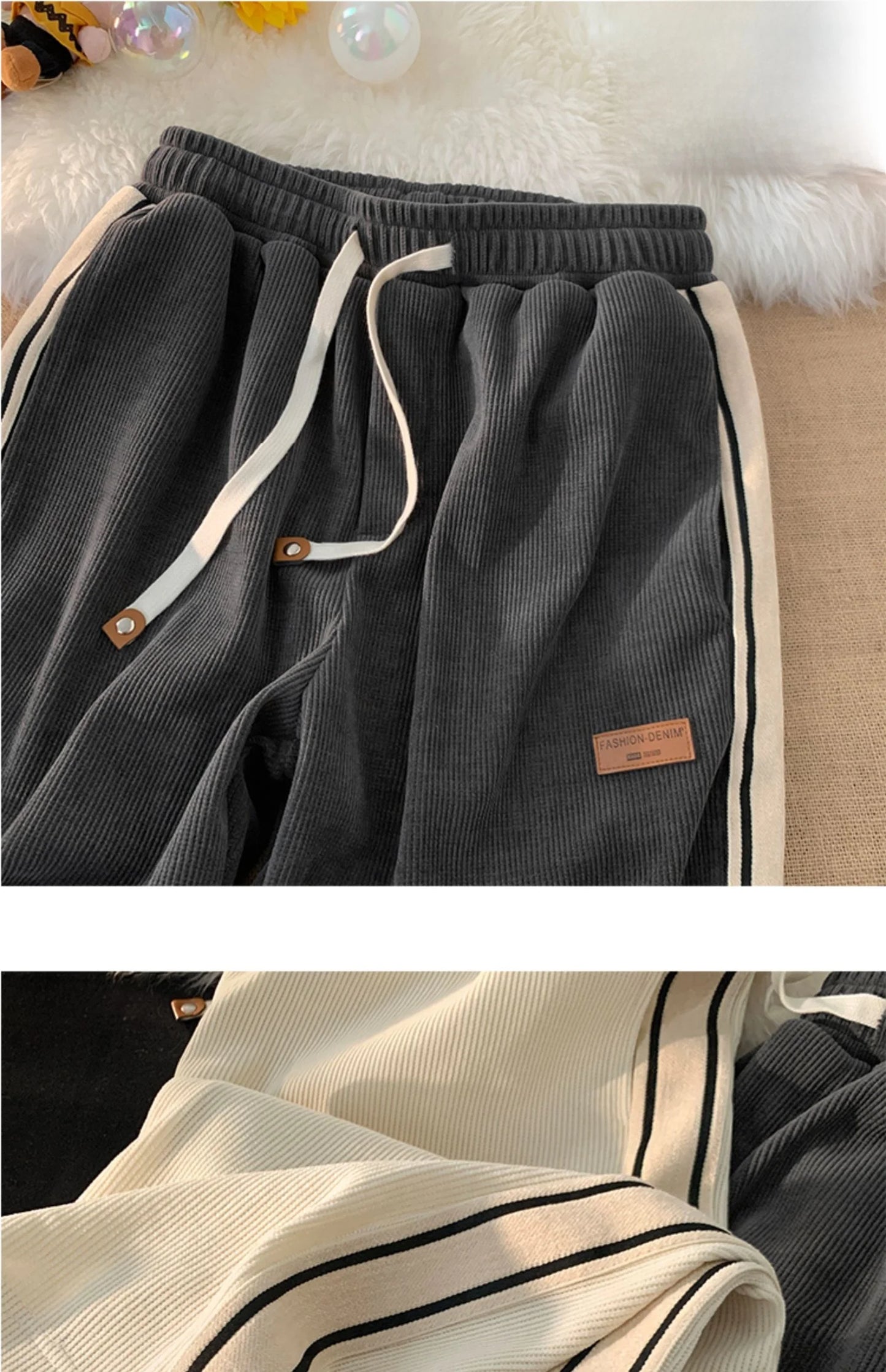 Corduroy Men's Pants Autumn Winter New Sle Hong Kong Sle Trendy Wide Leg Straight Elastic Waist Sports Casual Long Trousers