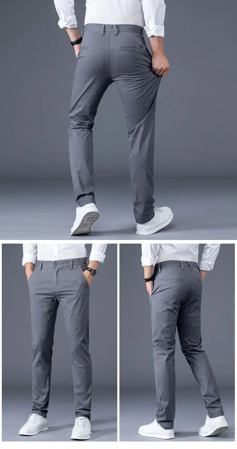 Men's Business Spring and Autumn Men's Casual Pants High-end Cotton Straight Stretch New Long Pants Slim Fleece PantsPlush