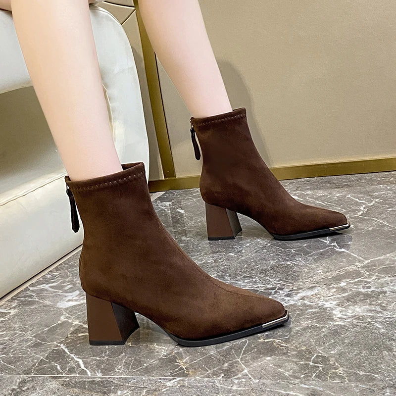Fashion Pointed Toe Suede Single Boots 2025 New Temperament Block Heel Fashion Boots Booties Women