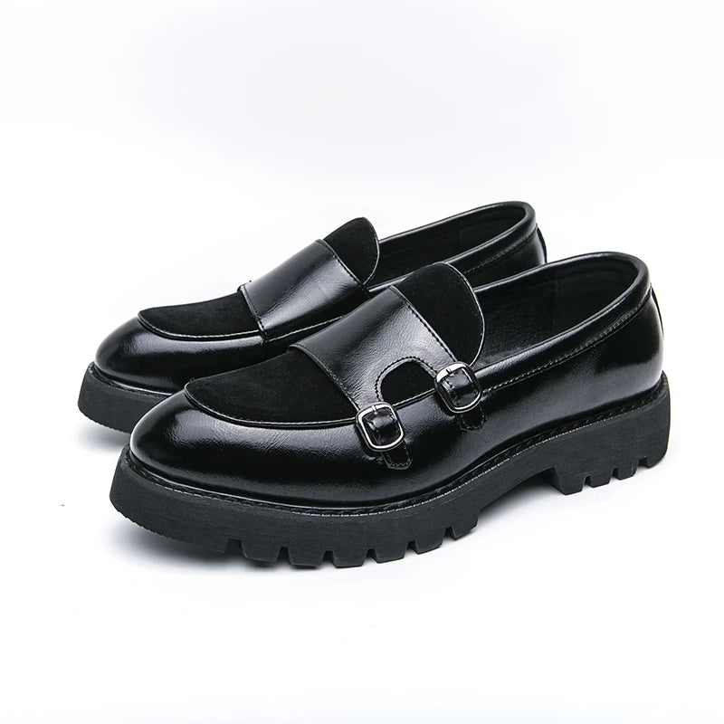 British Men's Shoes Trend Thick Soles High Height Loafers Green Outdoor Commuting Leather Casual Shoes for Men's Lightweight