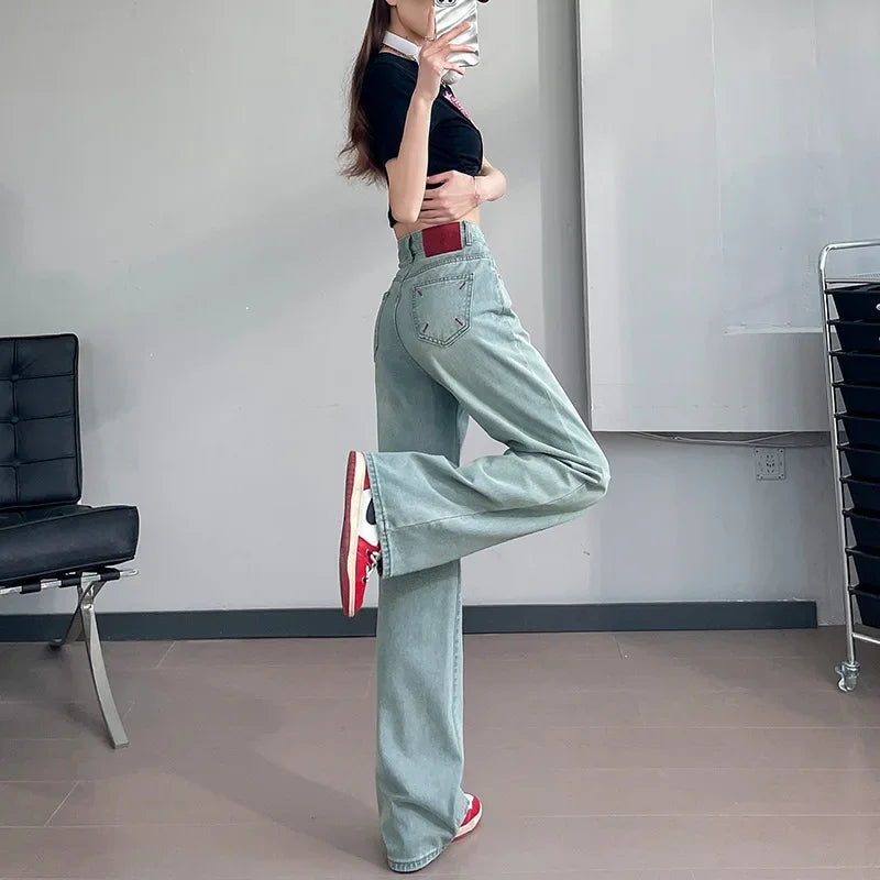 High Waist Loose Fit Short Women's Jeans Straight Leg Wide Leg Denim Pants Summer New Style Embroidery Iceberg Hot Sale Of The S