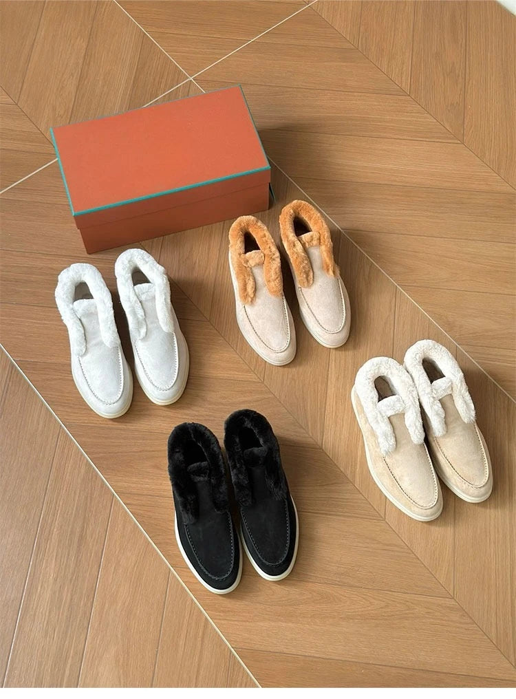 Boots Women Ankle Fur boots Fashion Women  Leather loafers flat 2025 High Quality Winter boots Comfortable Wool Snow