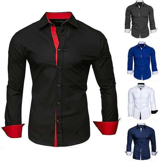 Men Shirt Long Sleeve Turn Down Collar Casual Shirts Patchwork Tees Single Breasted Cardigan Spliced Loose Pockets Button