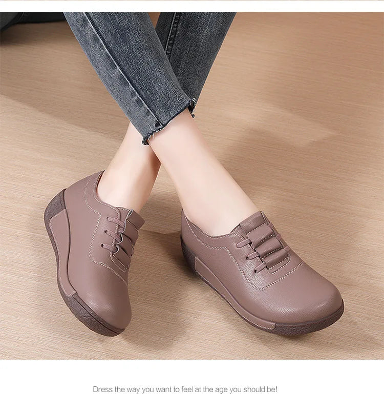 2025 Women Casual Shoes Genuine Leathe Platform Loafers for Women Wedge Sneakers Zapatos Mujer Fashion Slip on Ladies Moccasins