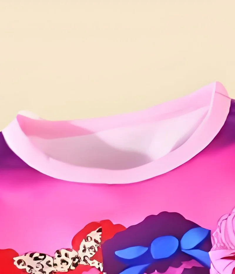 Cute Girl Suit, Cartoon Girl Print With Patterned Pants, Suitable For Girls To Wear Summer