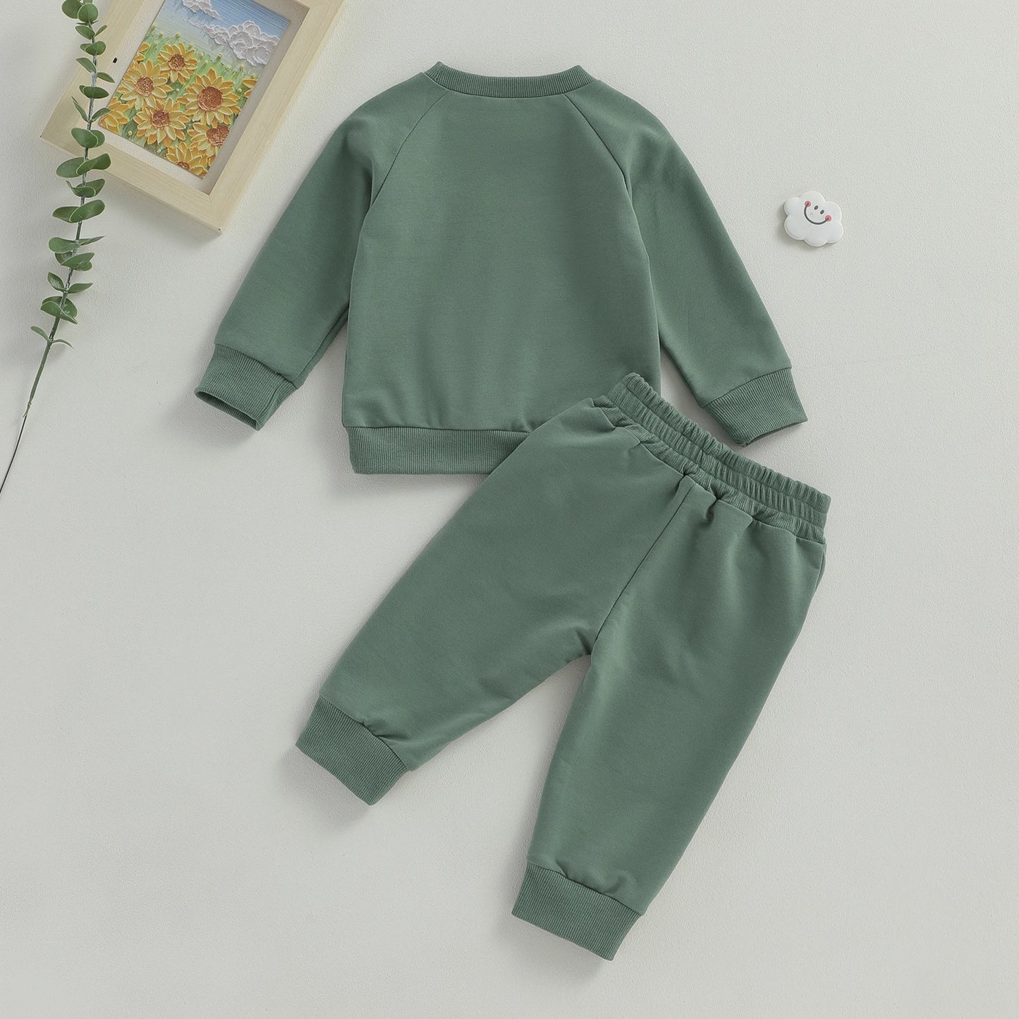 Pudcoco Newborn Baby Boy 2 Piece Outfits Solid Color Long Sleeve Sweatshirt and Elastic Pants for Toddler Fall Tracksuit 0-3T
