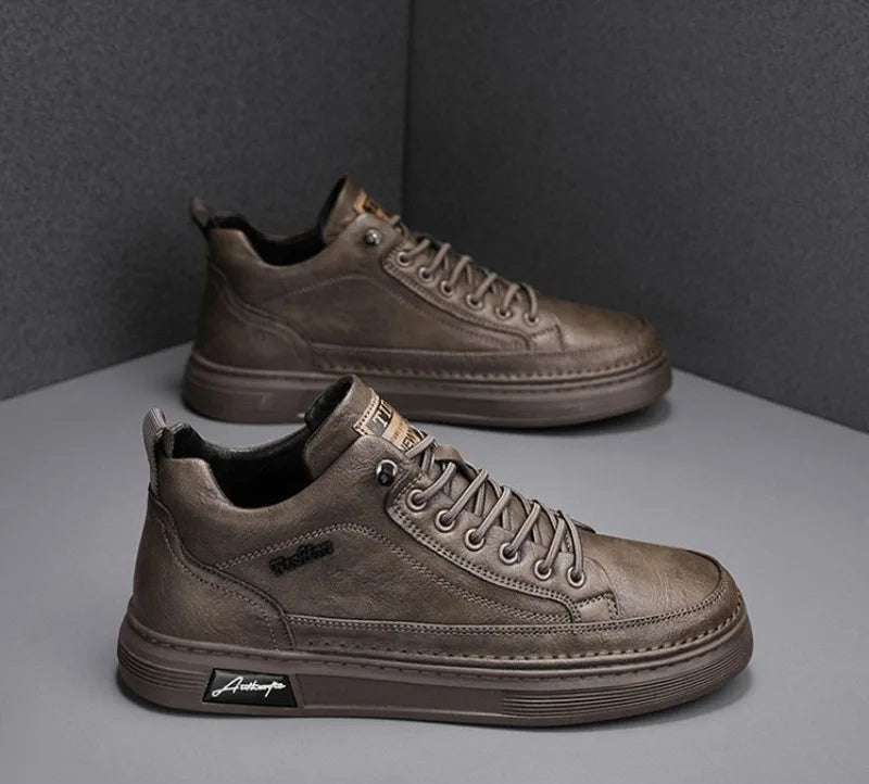 Classic Men Leather Casual Shoes Spring New High Top Platform Shoes Loafers Luxury British Business Style Walking Shoe Masculino