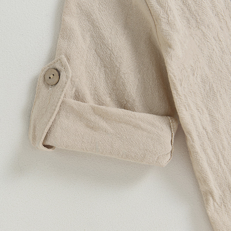 Pudcoco Kid Baby Boys Summer Outfits Solid Color Buttons Short Sleeve Shirts and Elastic Waist Long Pants 2Pcs Clothes Set 6M-4T