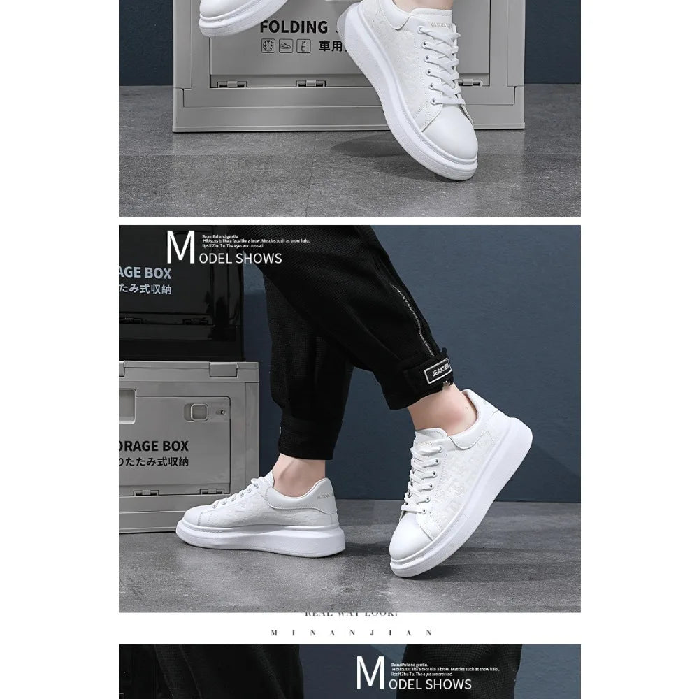 Classic white shoes for men 2025 hot style versatile platform thick sole heightening men's shoes casual sneakers black