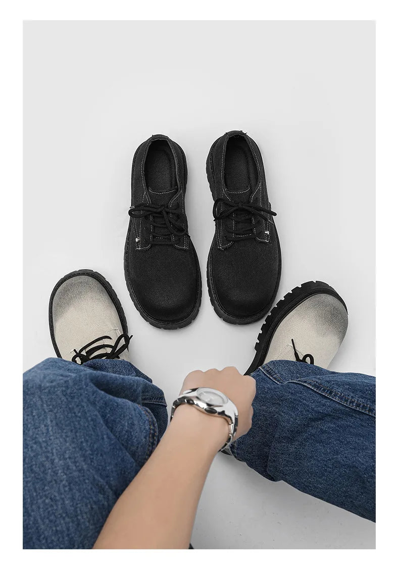 New Mens Derby Shoes British-Style Big Round-Toe Chunky Platform Sneakers Original Breathable Casual Shoes for Streetwear &Daily