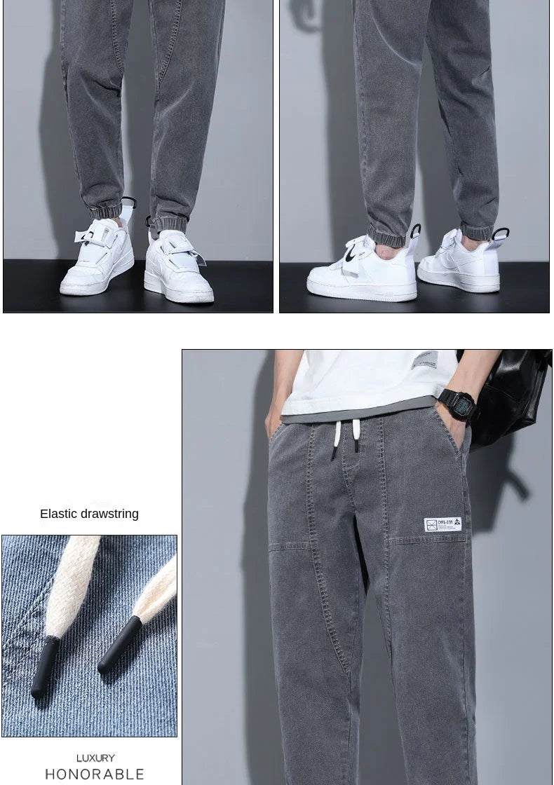 Men's Jeans Korean Fashion Loose Spring Autumn 2022 New Style Tied Leg Track Men's Casual Workwear Harem Streetwear Pants Men