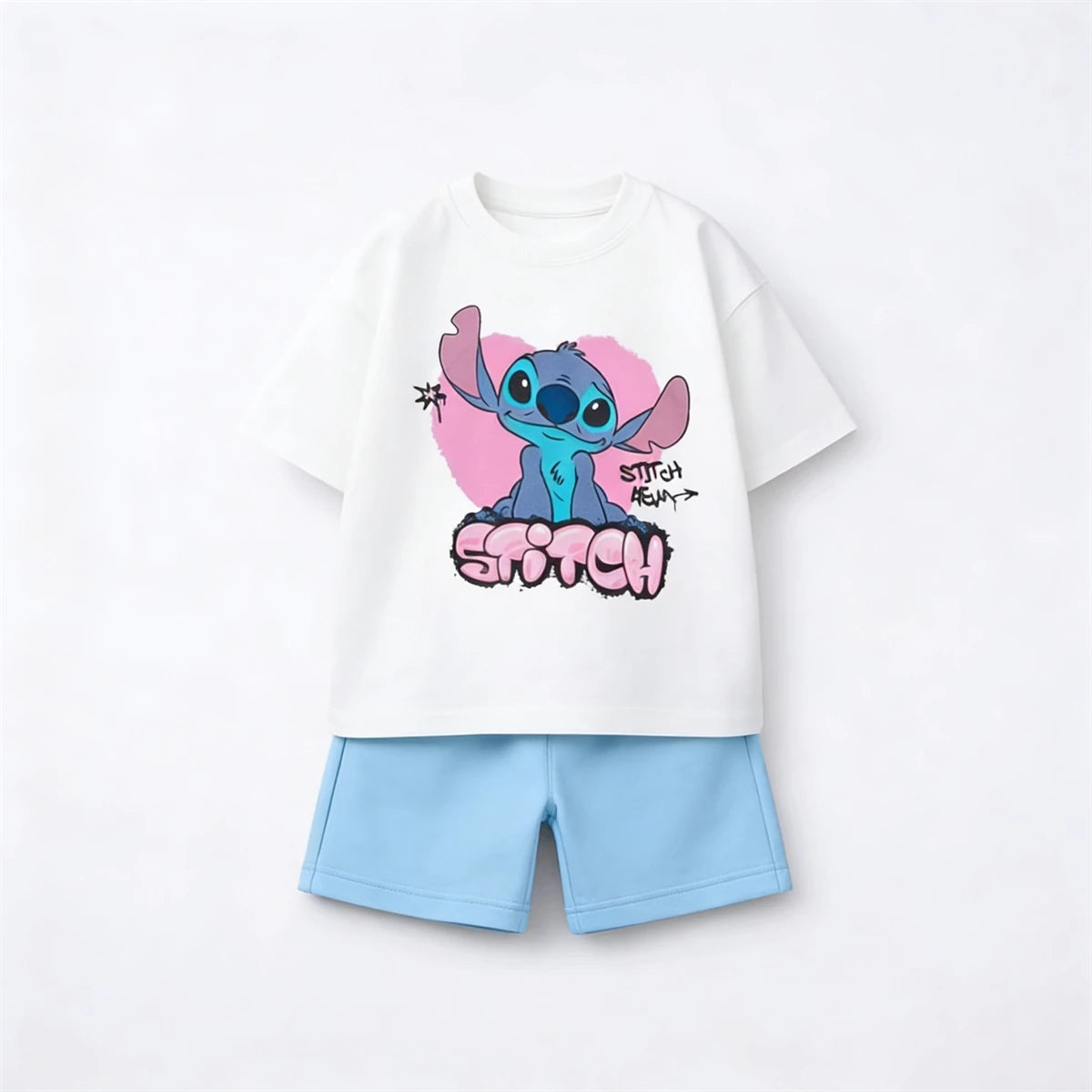 Stitch T Shirt Blue Shorts Fashion Casual Clothing Boys Baby Lovely Tees Simple All-match Shorts 2 Piece Set Summer Infant Wear