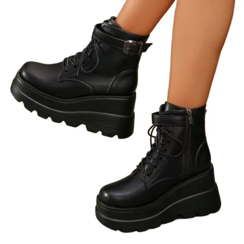 New Gothic Black Boots Ankle Shoes Thick Sole Sneakers Women's Luxury Designer Casual New Rock Booties Platform Boots
