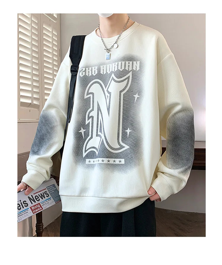 Trendy Men's Hoodie Fashionable Round-Neck Loose Casual Sweatshirt for Spring and Autumn Comfortable Youthful and Dynamic Top