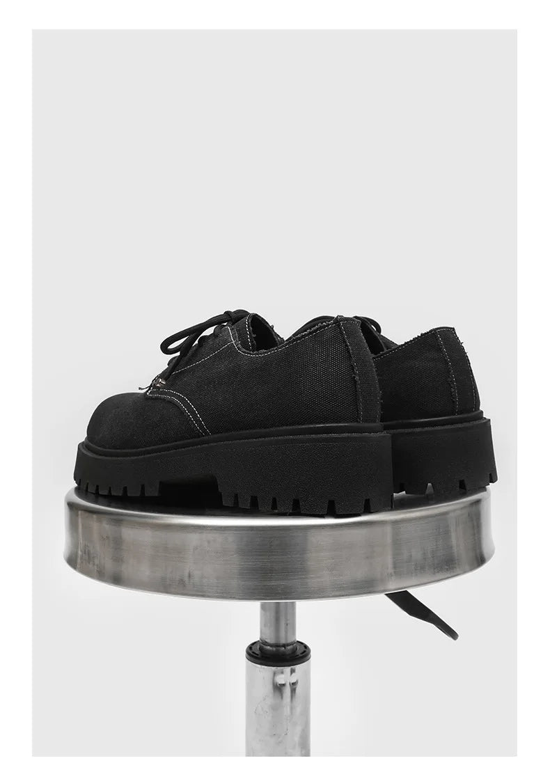 New Mens Derby Shoes British-Style Big Round-Toe Chunky Platform Sneakers Original Breathable Casual Shoes for Streetwear &Daily