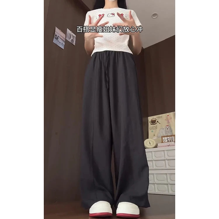 Korean Sle Simple White Straight Leg Pants Women Summer Thin High Waist Wide Leg Loose Feelings Casual Trousers