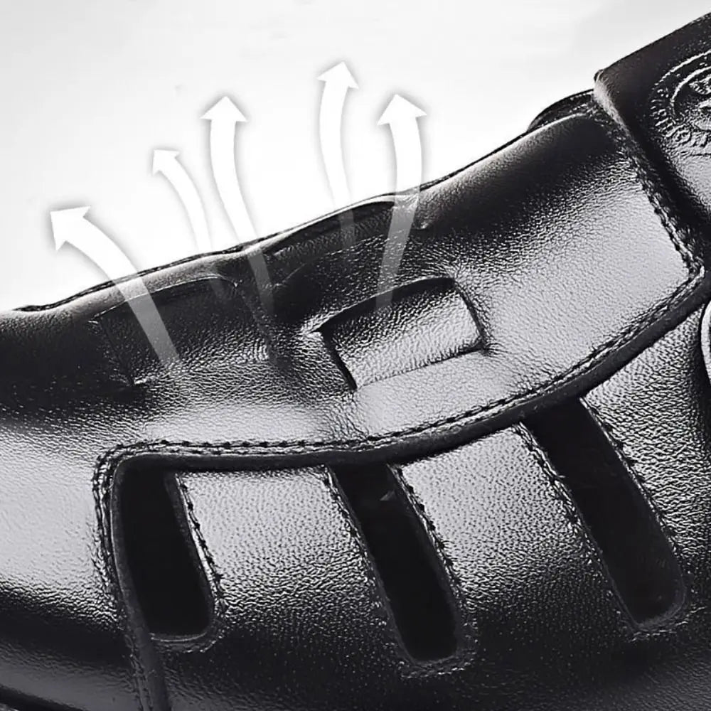 Classic Business PU Sandals Men Breathable Comfortable Hollow Leather Shoes Outwear Beachwear Men's Slippers Shoes Male