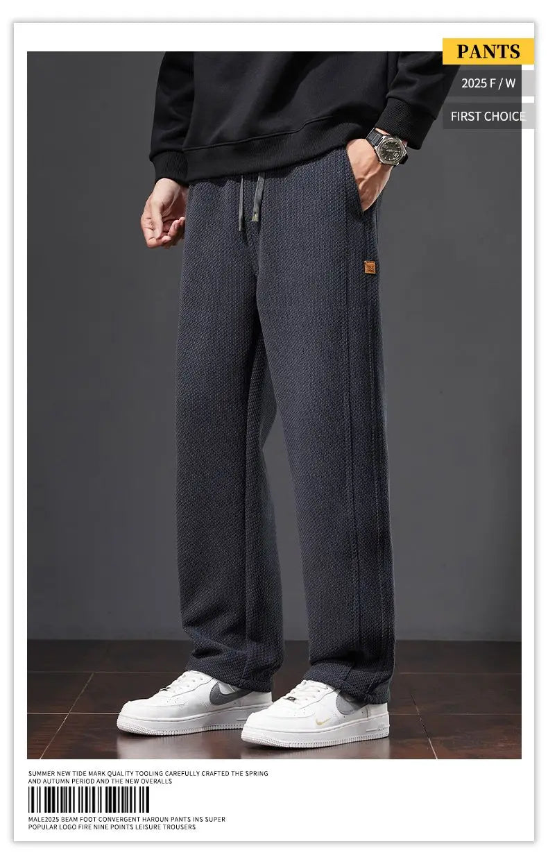 Autumn and Winter Plush Knitted Plaid Comfortable Wide Leg Straight Casual Pants Men Slacks Men's Pants Plush Slacks