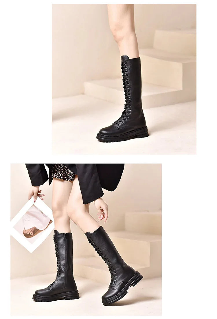 Long boots for women  spring 2025 new white thick soled long boots with thick legs and high waisted straps