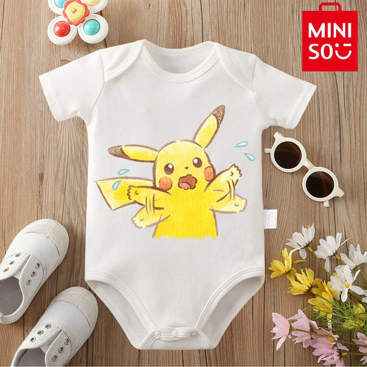 MINISO Pure Cotton Cute Pokemon Pikachu Print Bodysuit Baby Soft Cloths Gift for Baby Onesie Jumpsuit for 0 To 12 Months Newborn