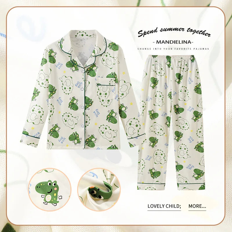 New Children's Capybara Pajamas Set for Spring Autumn Lapel Long Sleeves Girls Boys Loungewear Set For Older Kids Clothes Set