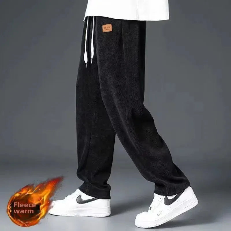 Trendy Corduroy Men's Pants Casual Fleece-Lined Loose-Fit Straight-Legged Sweatpants Autumn Winter High-Quality Foreign Trade