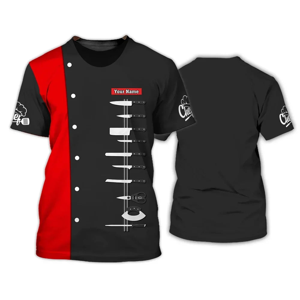 Funny Kitchenware 3D Print T Shirt For Men Casual O-neck Short Sleeve Tops Fashion Chef Uniform Customize Name T-Shirts Clothing