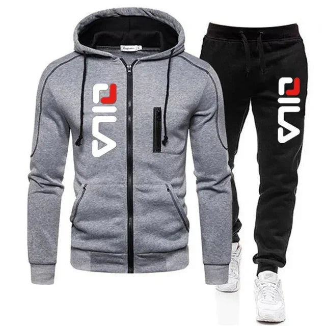 Autumn and Winter 2025 new Men's zipper jacket and pants 2-piece set, outdoor fashionable and casual men's jogging sportswear