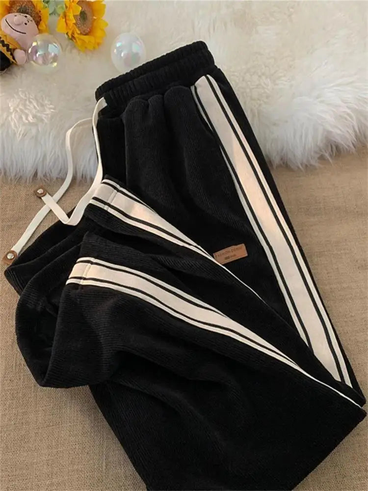 Corduroy Men's Pants Autumn Winter New Sle Hong Kong Sle Trendy Wide Leg Straight Elastic Waist Sports Casual Long Trousers