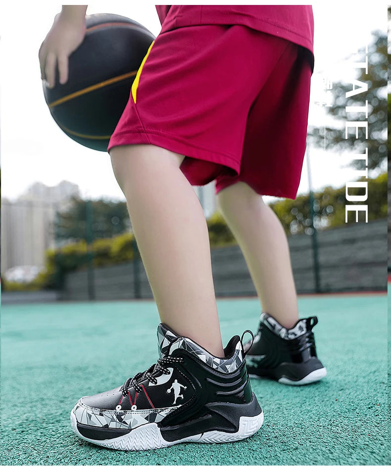 Hot Sale Basketball Shoes For Children Fashion Design Purple Children's Basketball Sneakers High Top Lace-up Kids Sports Shoes