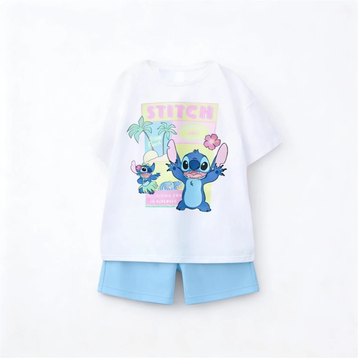 Stitch T Shirt Blue Shorts Fashion Casual Clothing Boys Baby Lovely Tees Simple All-match Shorts 2 Piece Set Summer Infant Wear