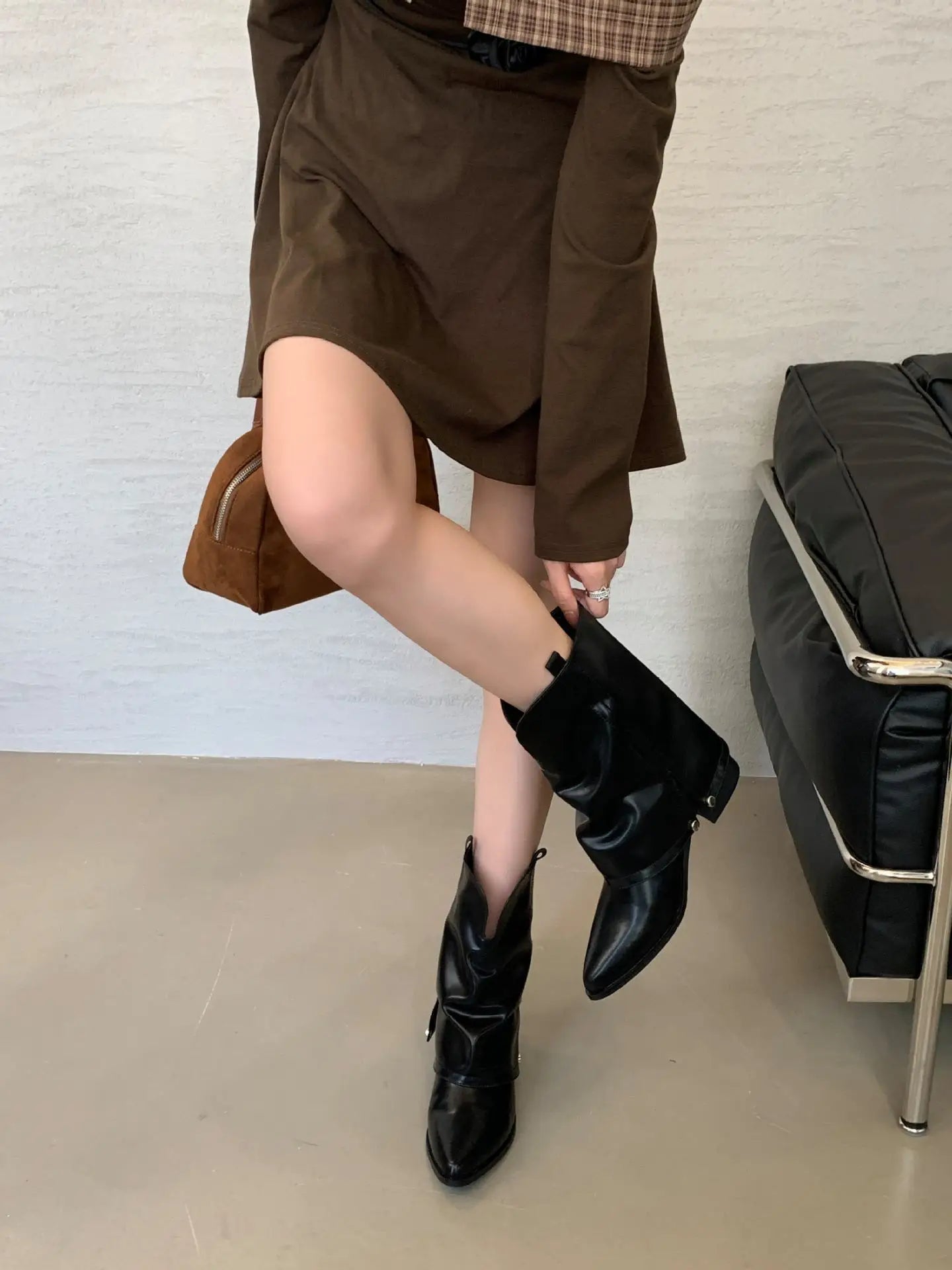 Women's Boots 2025 Autumn New Fashion Retro Pointed Toe Female Ankle Boots Synthetic Leather Outdoor Anti Slip Boots Botas Mujer