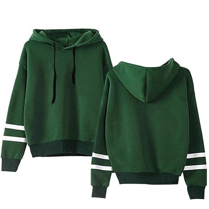 New Autumn Womens Hoodie Long-Sleeved Lazy Style Top Daily Striped Slim Fit Sweatshirts Solid Color Versatile Casual Tracksuit