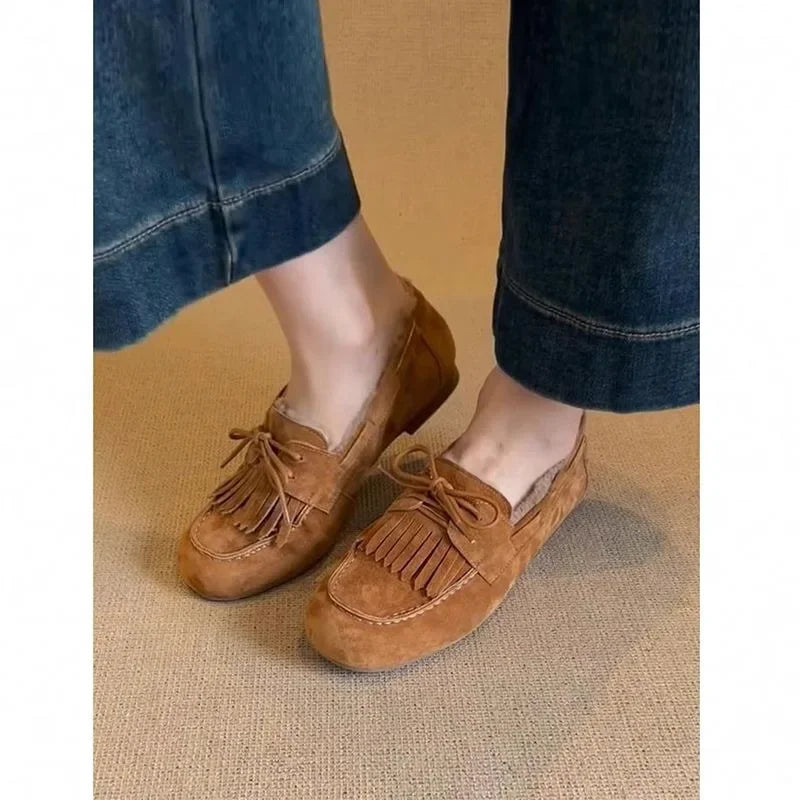 Shoes for Women 2024 Hot Sale Warm Women's Flats Daily Casual Flats Women Bow Tie Fringe Round Toe Soft Bottom Shoes Ladies