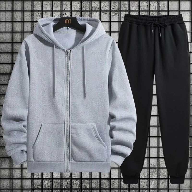 2025 New Arrival Men's Zipper Hoodie Sweatpants 2 Piece Set High Quality Hooded Long Sleeve Sweatshirt Autumn Winter Tracksuit
