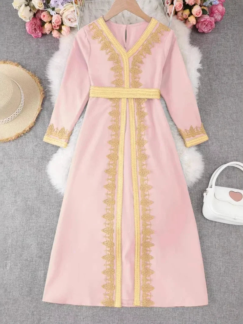 Abaya Eid Muslim Kids Girls Dresses Kaftan Lace Sashes Arab Long Robe 2026 Moroccan Jalabiya Prayer Children Turkey Vestidos