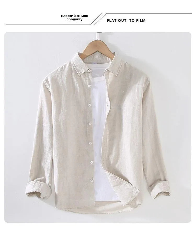 Men's Casual Loose Fit Long Sve Linen irt Thin Cotton Linen Material Summer Faion Inner Wear White Spring Summer Top