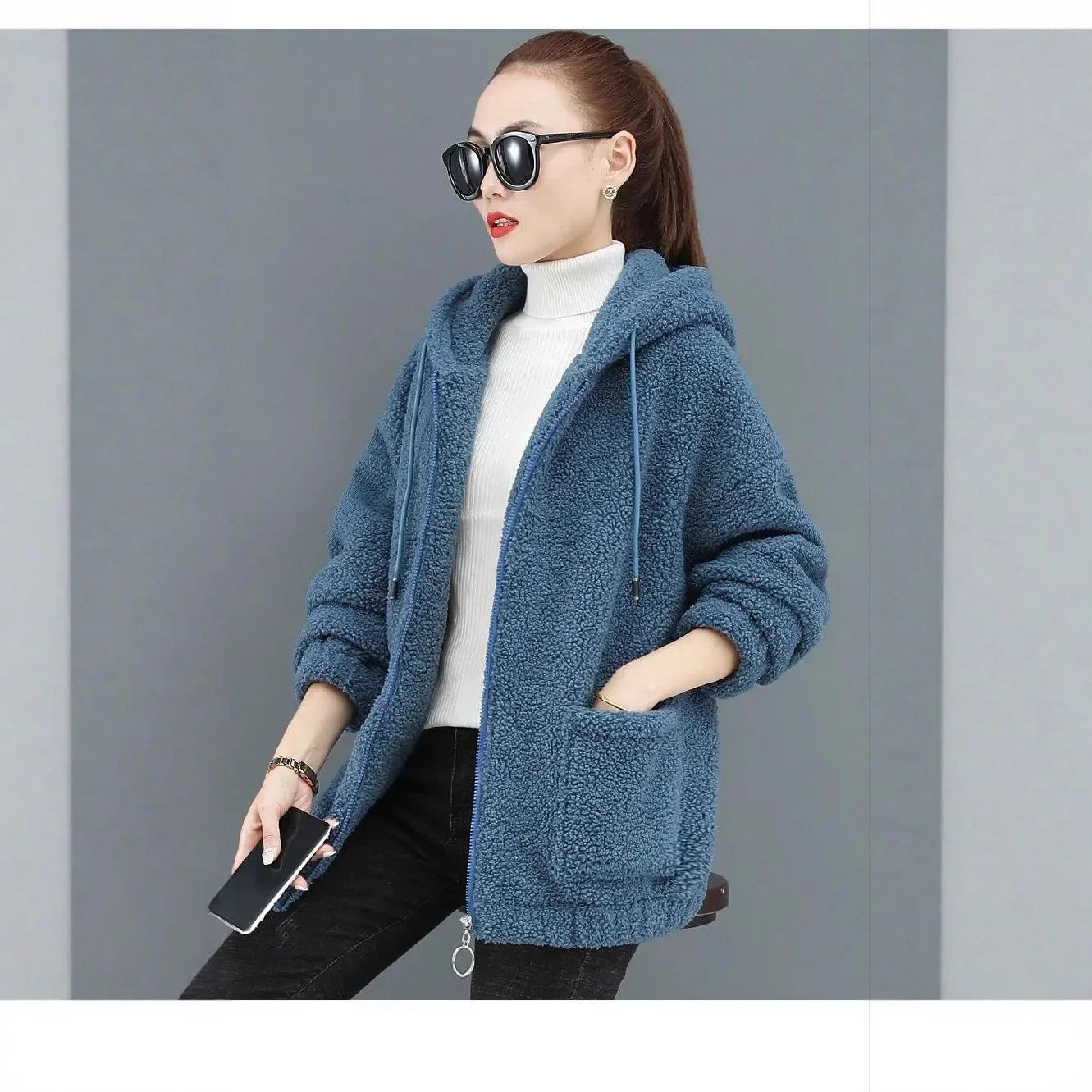 Lamb Velvet Hoodie Women's Thickened Fleece Teddy Velvet Loose Autumn Winter Korean Style Zipper Cardigan 082