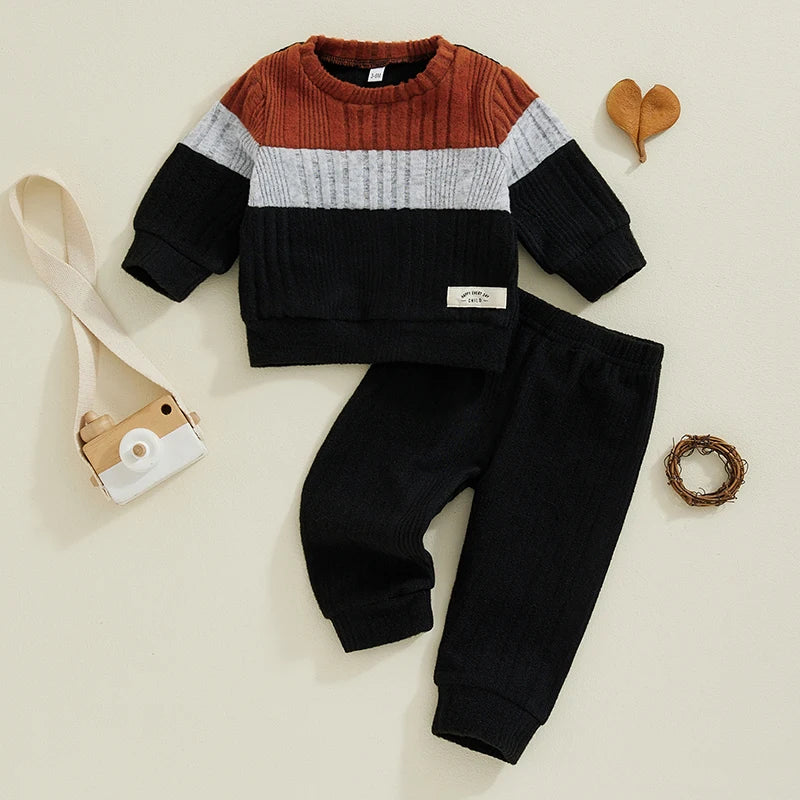 Pudcoco Infant Baby Boy 2Pcs Fall Outfits Long Sleeve Contrast Color Sweater + Pants Set Warm Clothes