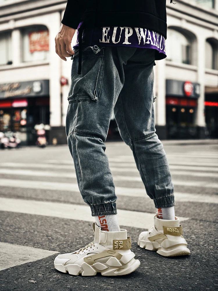 Shoes for Men New High-top Beige Men Sneakers Chunky Men Shoes Heighten Fashion Casual Plus Size Damping Tennis Shoes Zapatillas