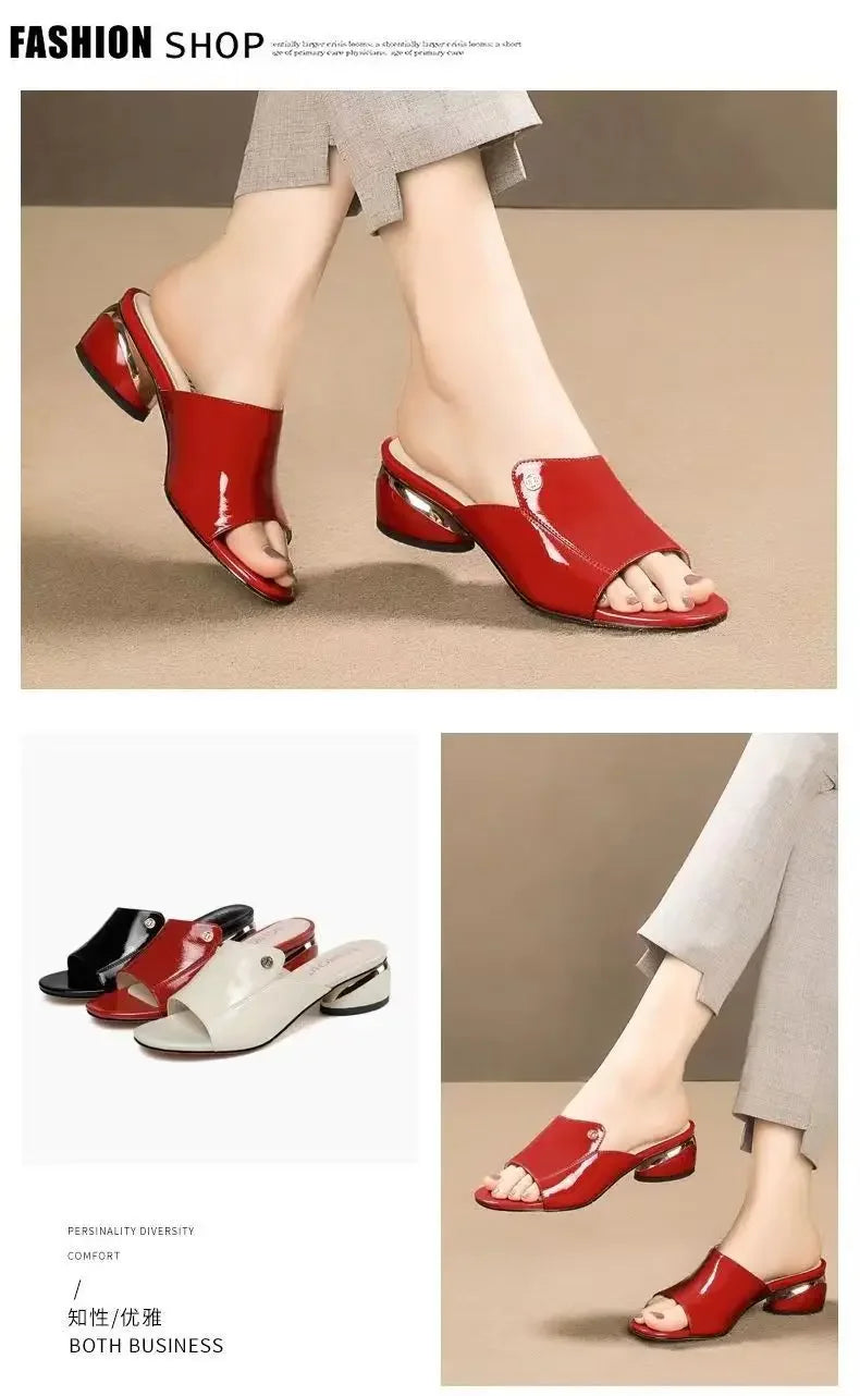 Women's Shoes Fashion Red Sexy Womens Slippers PU Soft Leather Ladies Comfortable Sandals Suitable for Girls Pantuflas Mujer