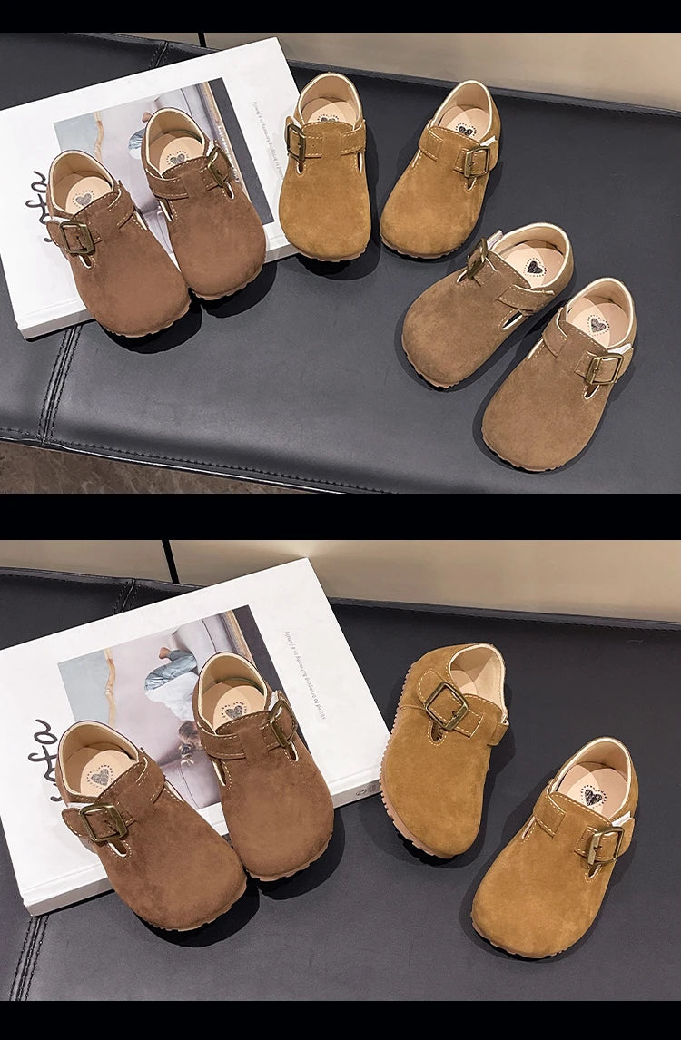 Kids Casual Shoes for Boys Girls 2025 Autumn Toddler Suede Leather Walking Flats Non-slip Versatile Chic Comfort Barefoot Shoes