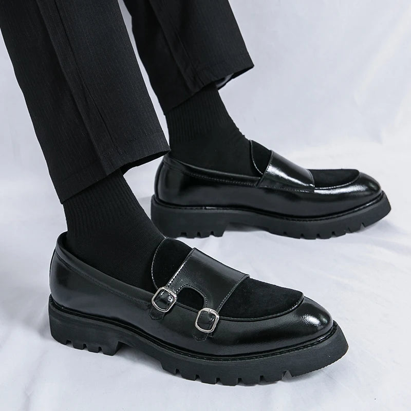 British Men's Shoes Trend Thick Soles High Height Loafers Green Outdoor Commuting Leather Casual Shoes for Men's Lightweight